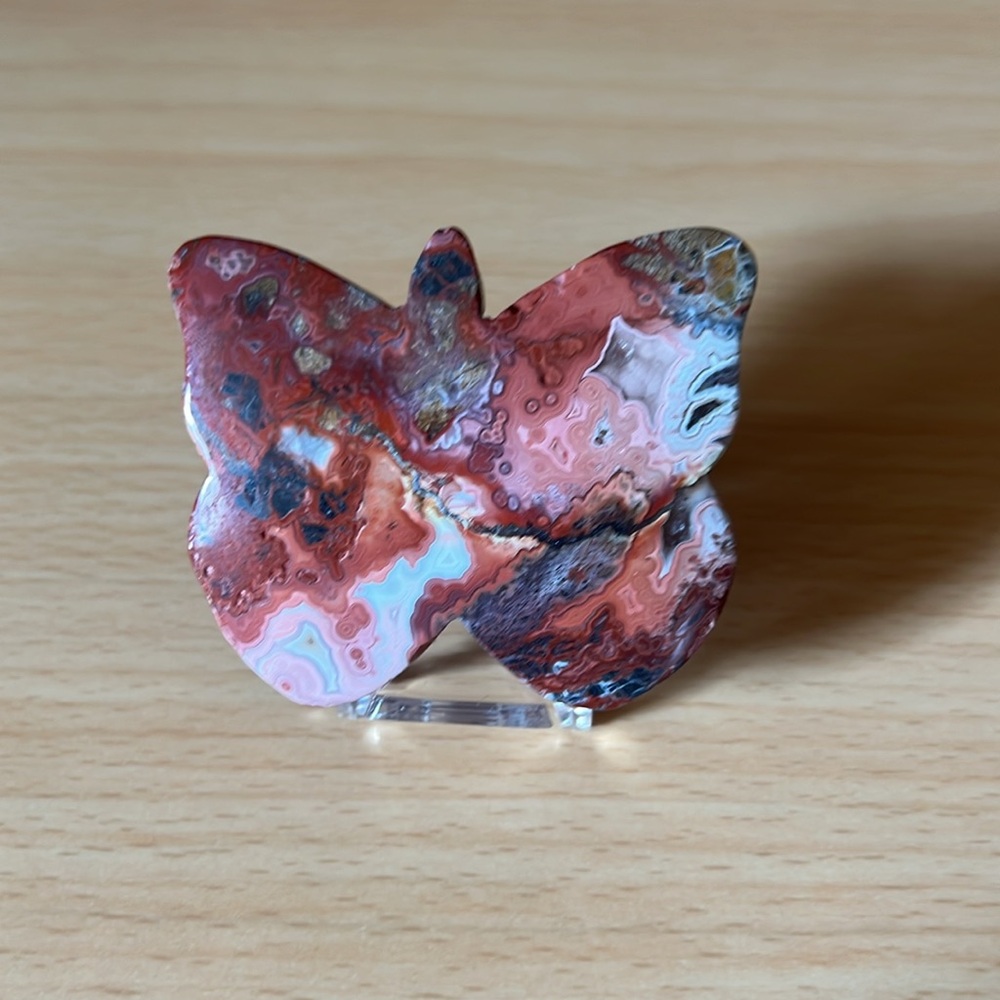 Mexican Crazy Lace Agate Butterfly Carving